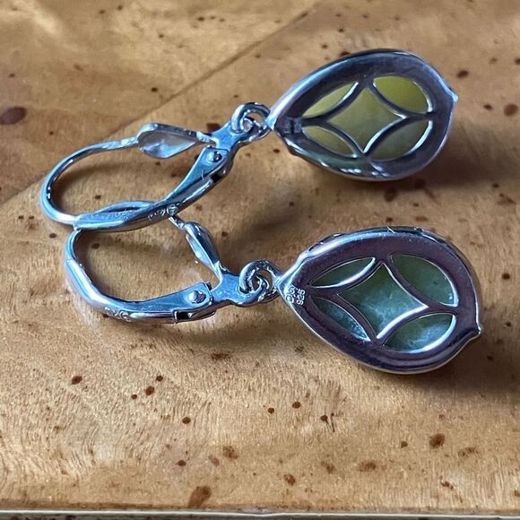 Natural Connemara Marble Sterling Silver Claddagh Earrings - Picture 4 of 7